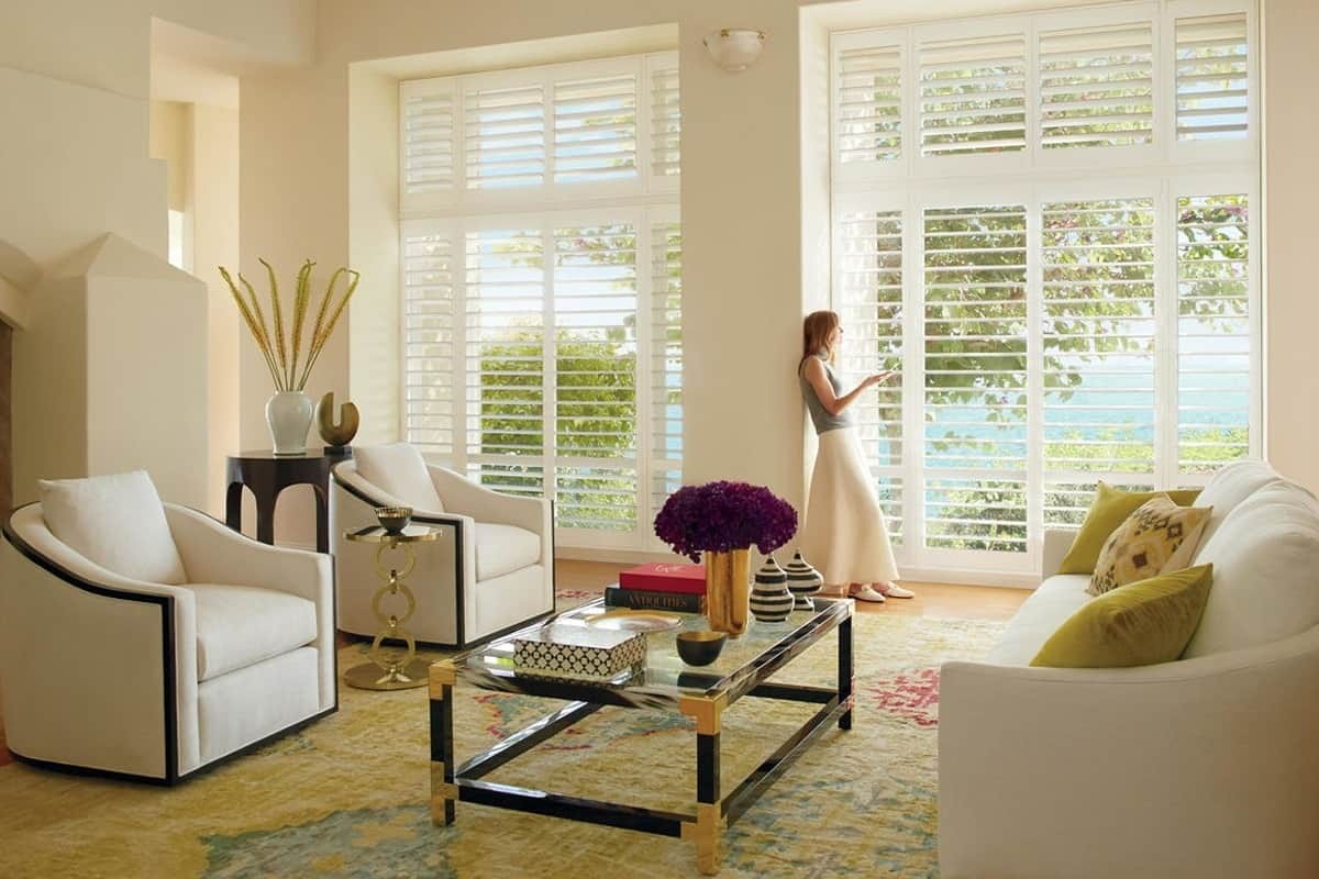 View Preserving Window Shades, Hunter Douglas Palm Beach™ Polysatin™ Shutters near Peoria, Illinois (IL)